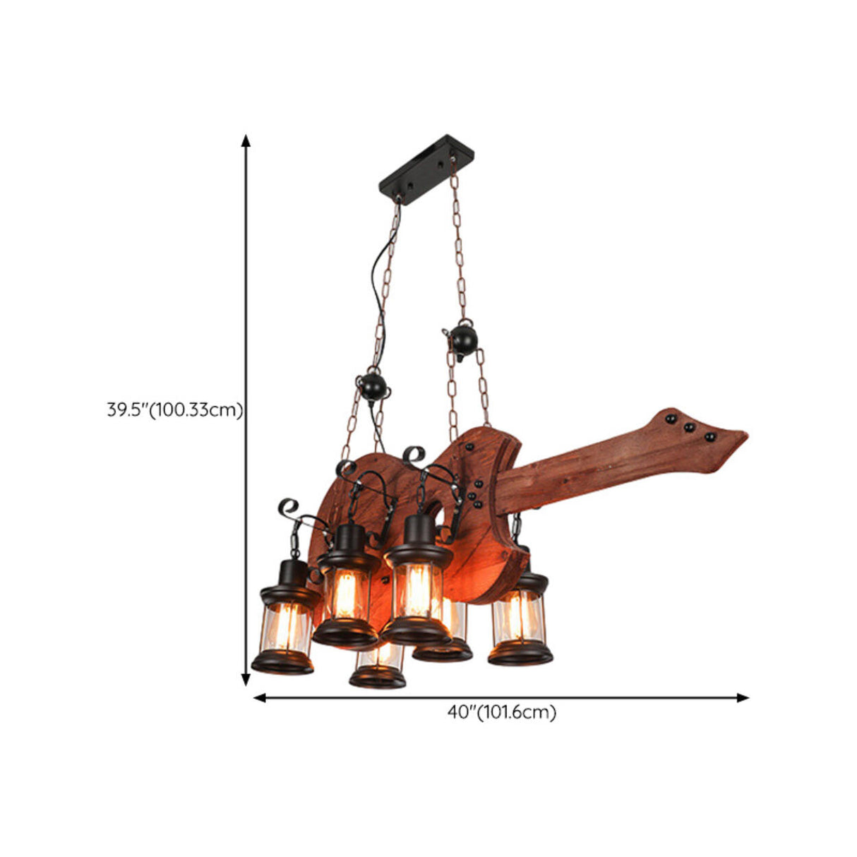 Vintage 6-Light Lantern and Rectangular Island Light Image - 17