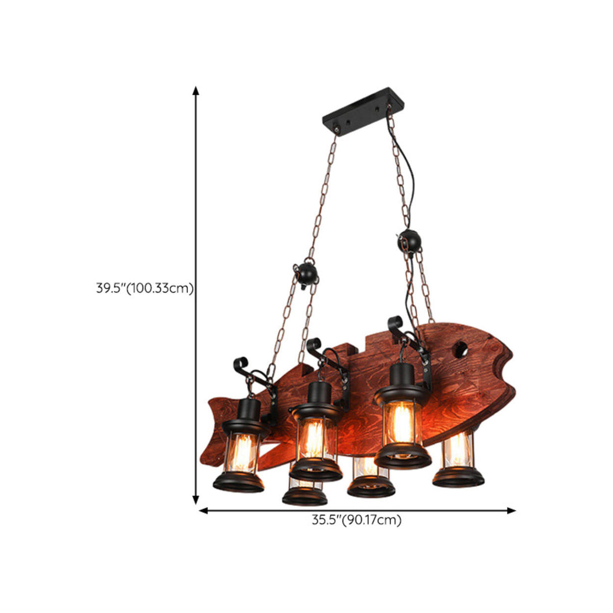 Vintage 6-Light Lantern and Rectangular Island Light Image - 18