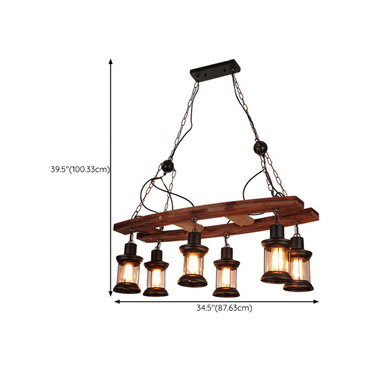 Vintage 6-Light Lantern and Rectangular Island Light Image - 19