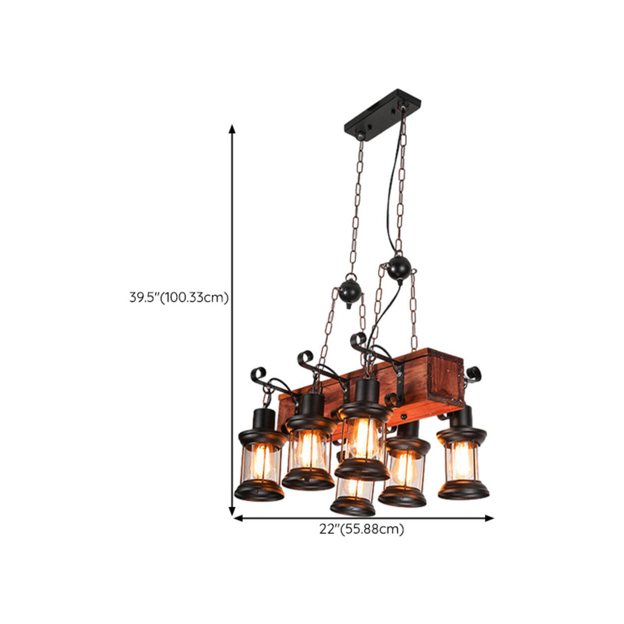 Vintage 6-Light Lantern and Rectangular Island Light Image - 21