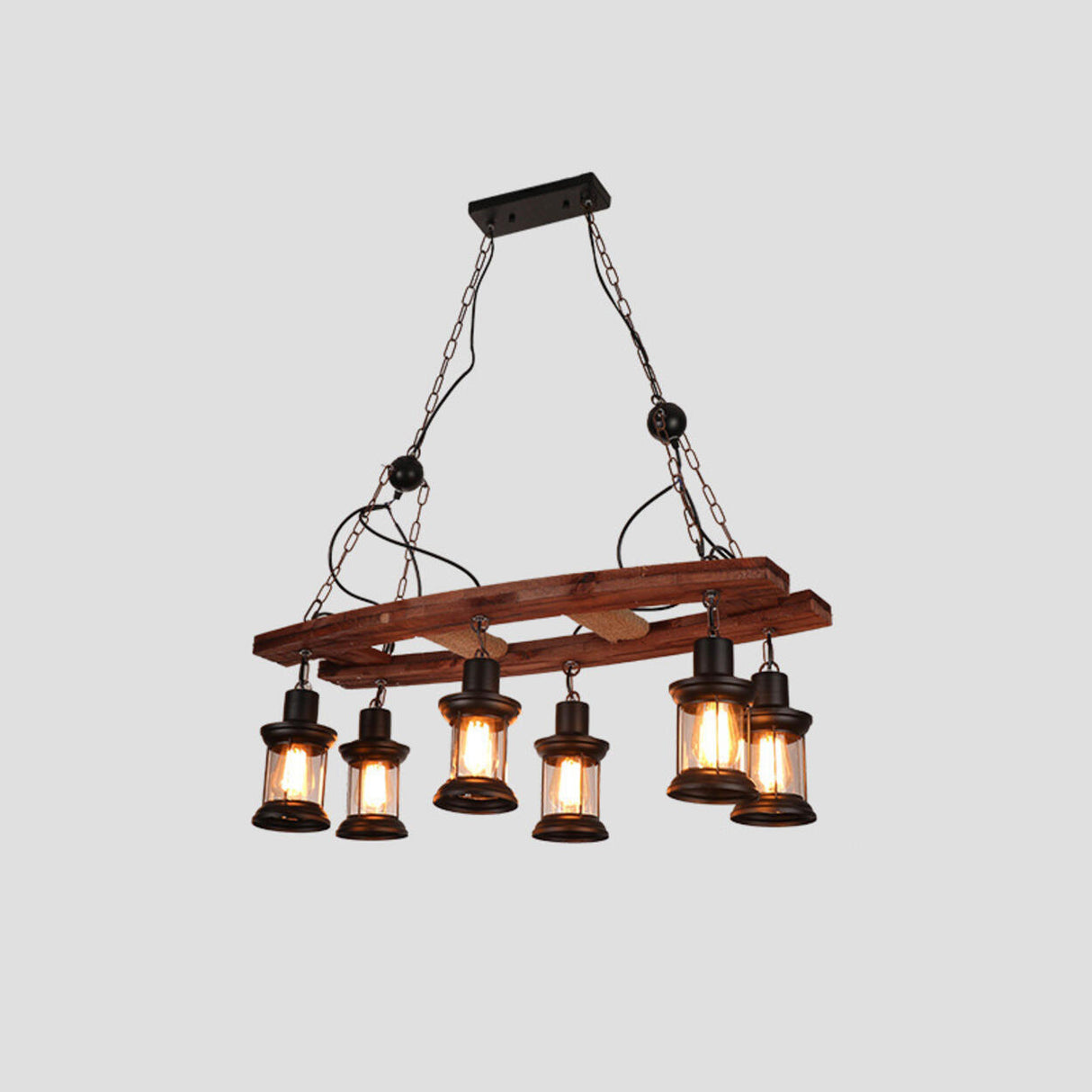 Vintage 6-Light Lantern and Rectangular Island Light Image - 5