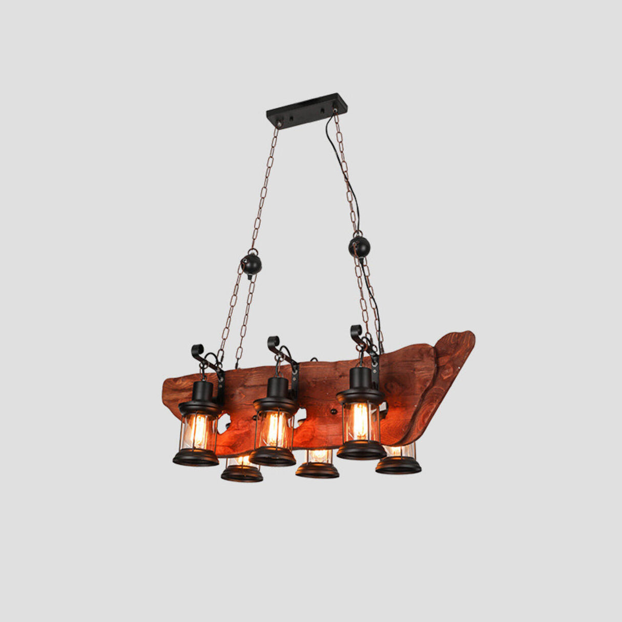 Vintage 6-Light Lantern and Rectangular Island Light Image - 7