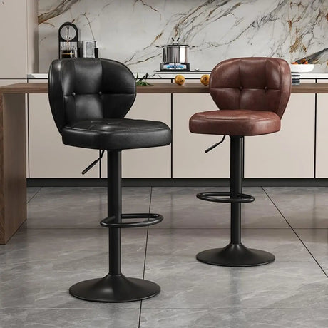 Vintage Adjustable Swivel Leather Padded Backrest Bar Stool Image - 1