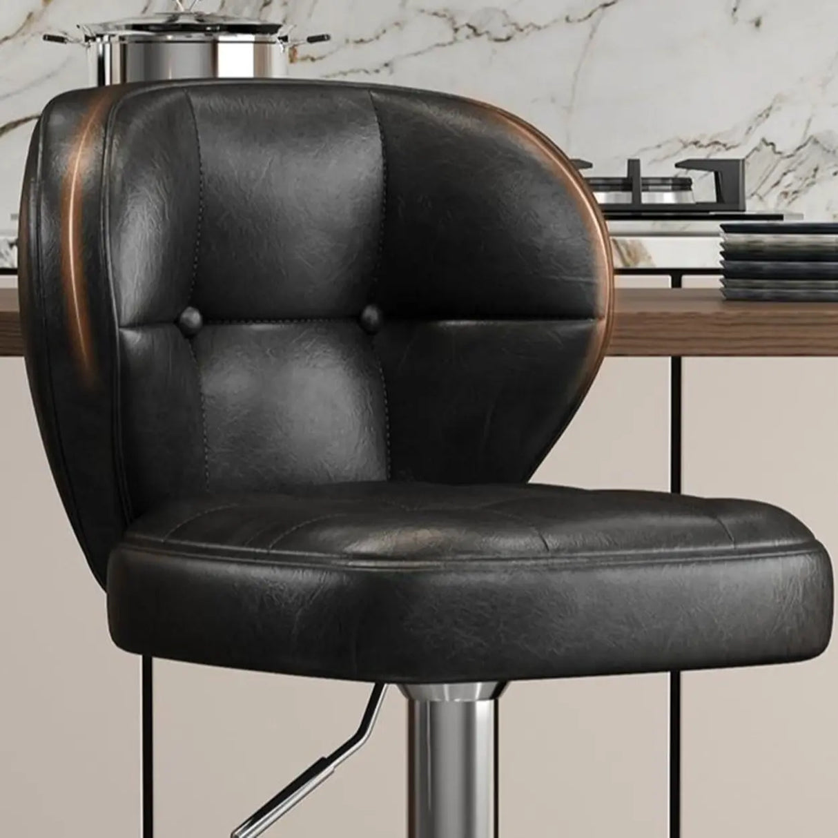 Vintage Adjustable Swivel Leather Padded Backrest Bar Stool Image - 12