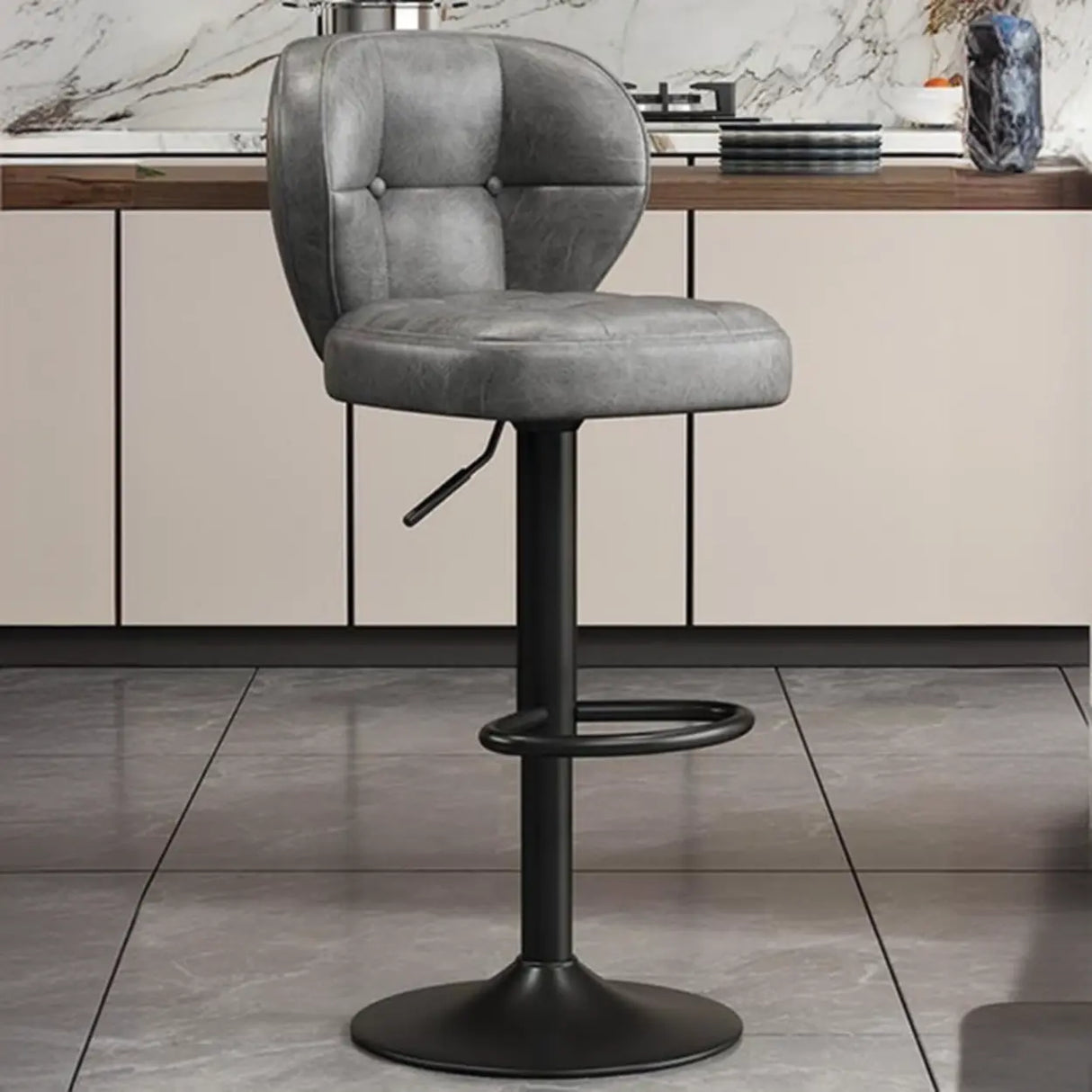 Vintage Adjustable Swivel Leather Padded Backrest Bar Stool Image - 14