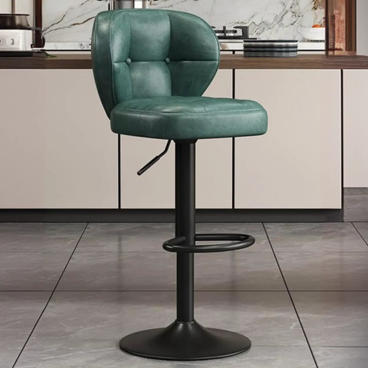 Vintage Adjustable Swivel Leather Padded Backrest Bar Stool Image - 16