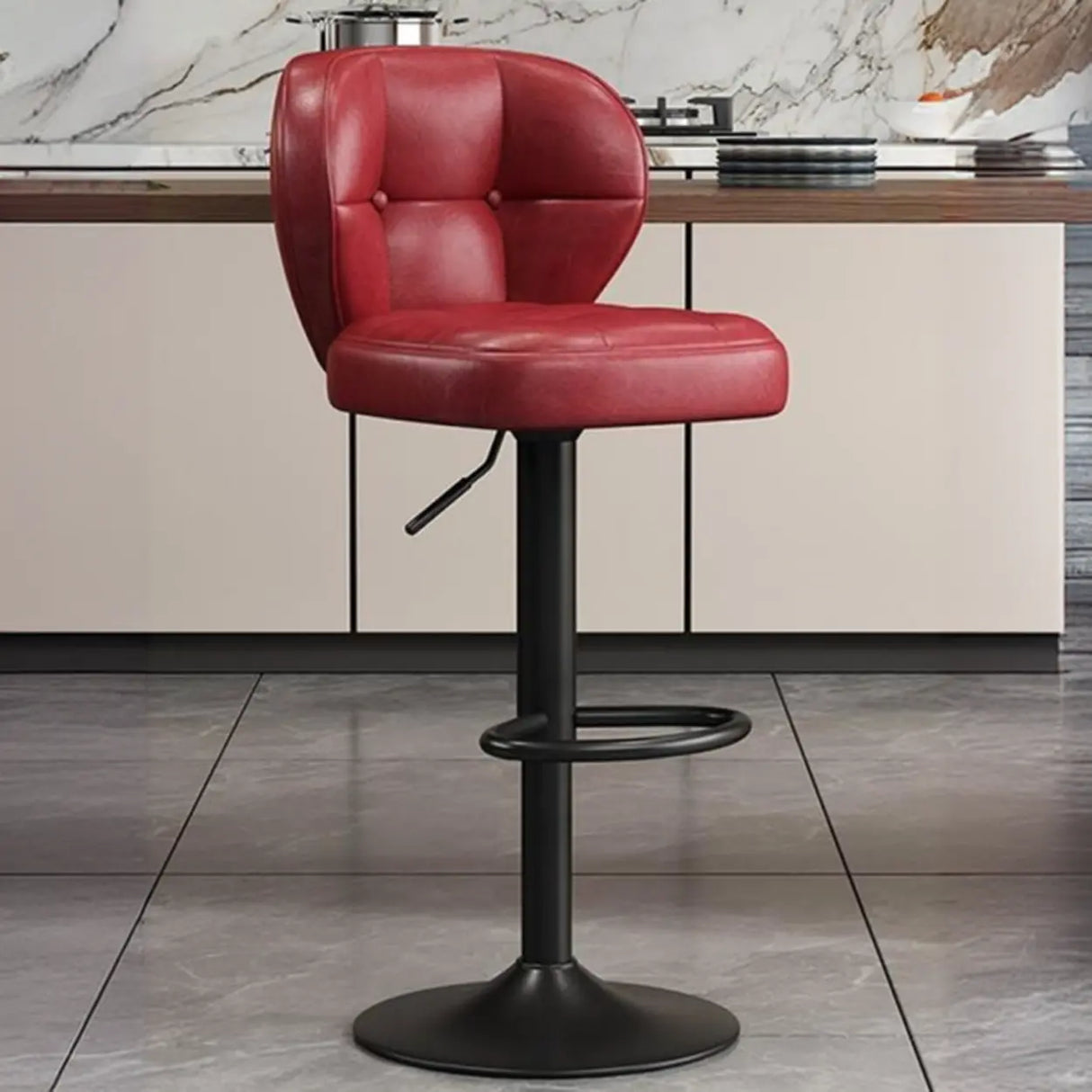 Vintage Adjustable Swivel Leather Padded Backrest Bar Stool Image - 17