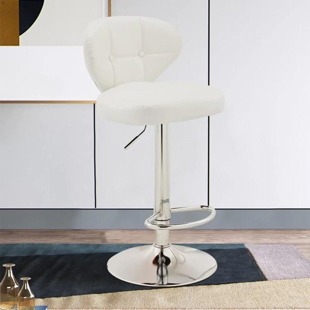 Vintage Adjustable Swivel Leather Padded Backrest Bar Stool Image - 18