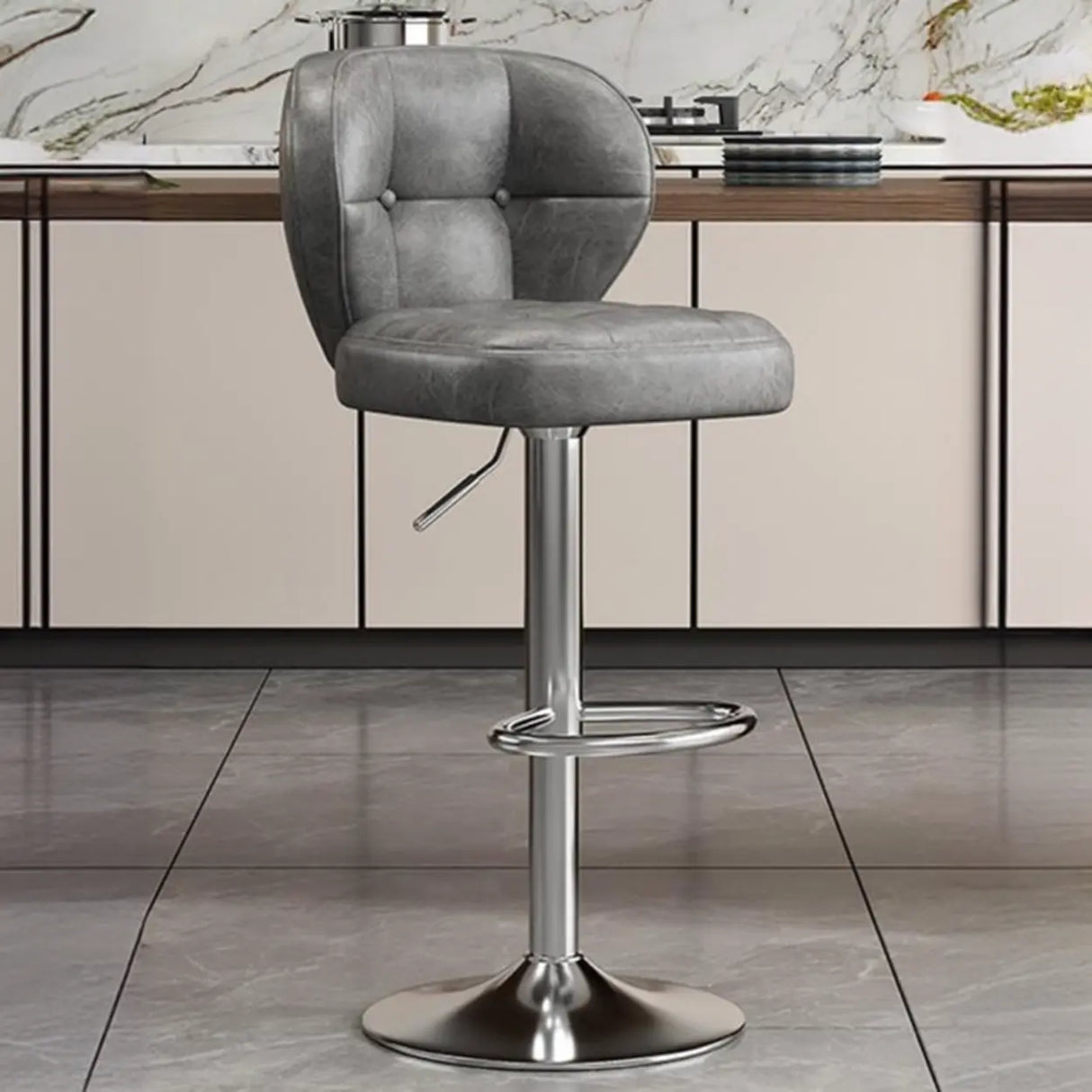 Vintage Adjustable Swivel Leather Padded Backrest Bar Stool Image - 19