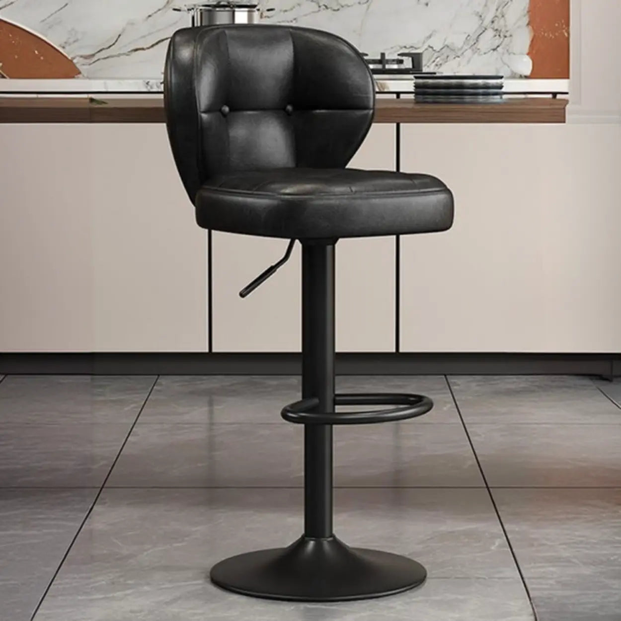 Vintage Adjustable Swivel Leather Padded Backrest Bar Stool Image - 2
