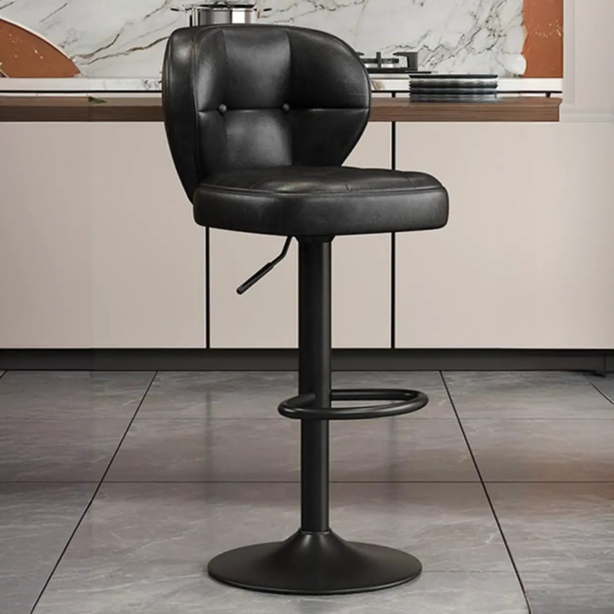 Vintage Adjustable Swivel Leather Padded Backrest Bar Stool Image - 2