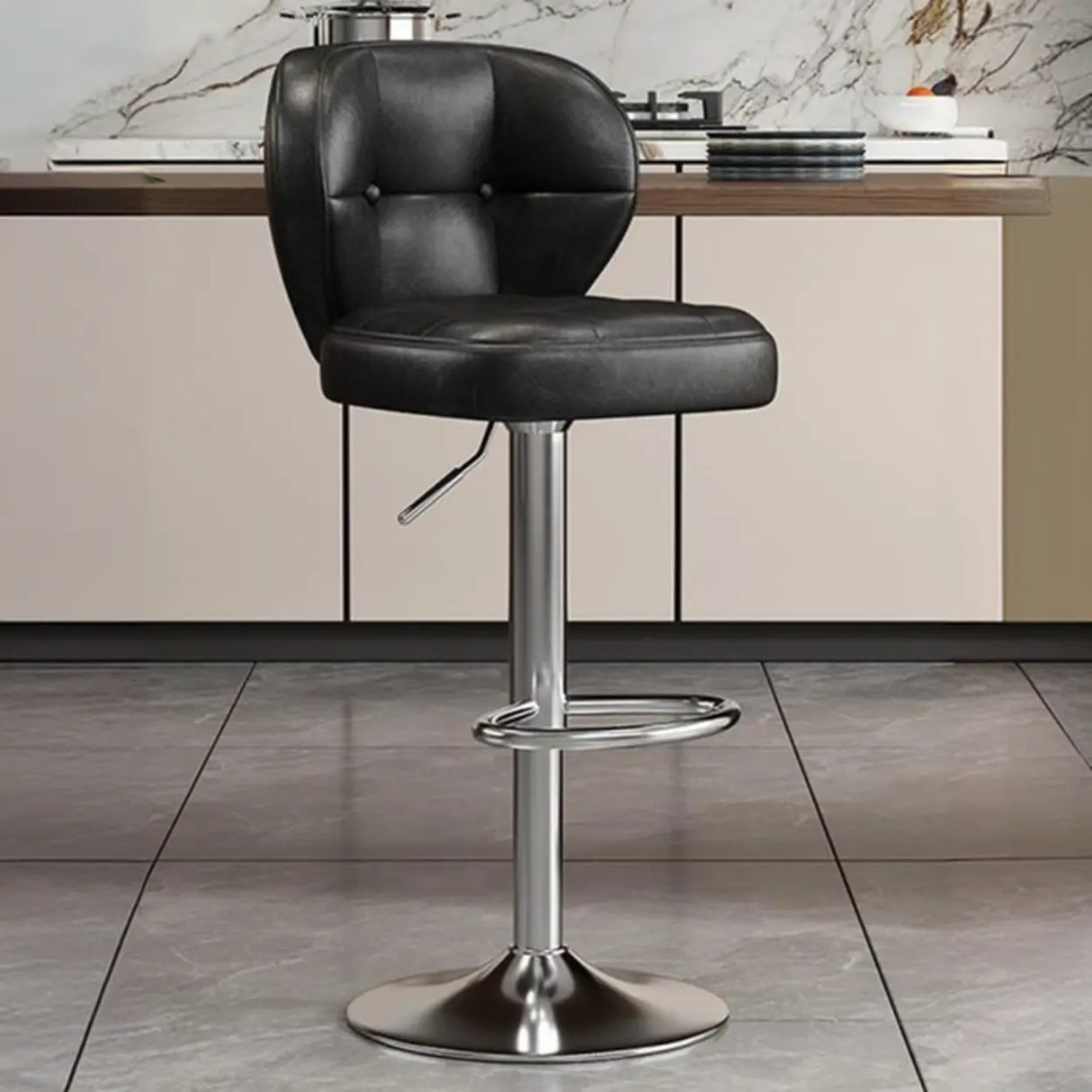 Vintage Adjustable Swivel Leather Padded Backrest Bar Stool Image - 3