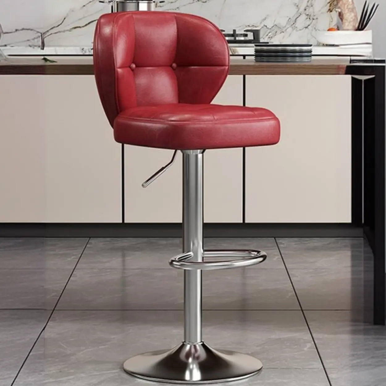 Vintage Adjustable Swivel Leather Padded Backrest Bar Stool Image - 5