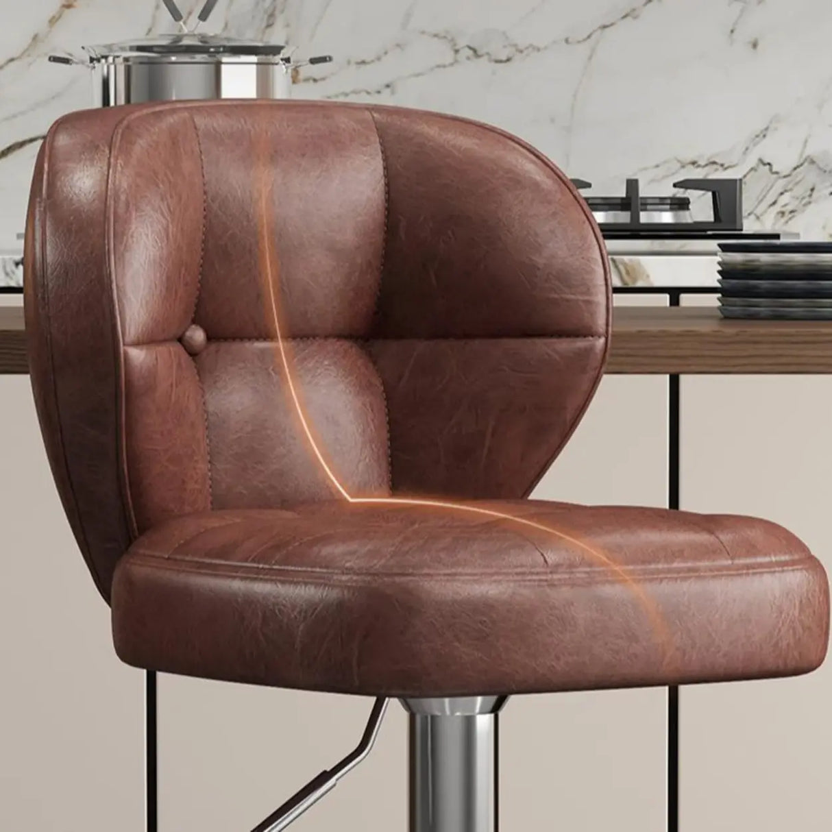 Vintage Adjustable Swivel Leather Padded Backrest Bar Stool Image - 7