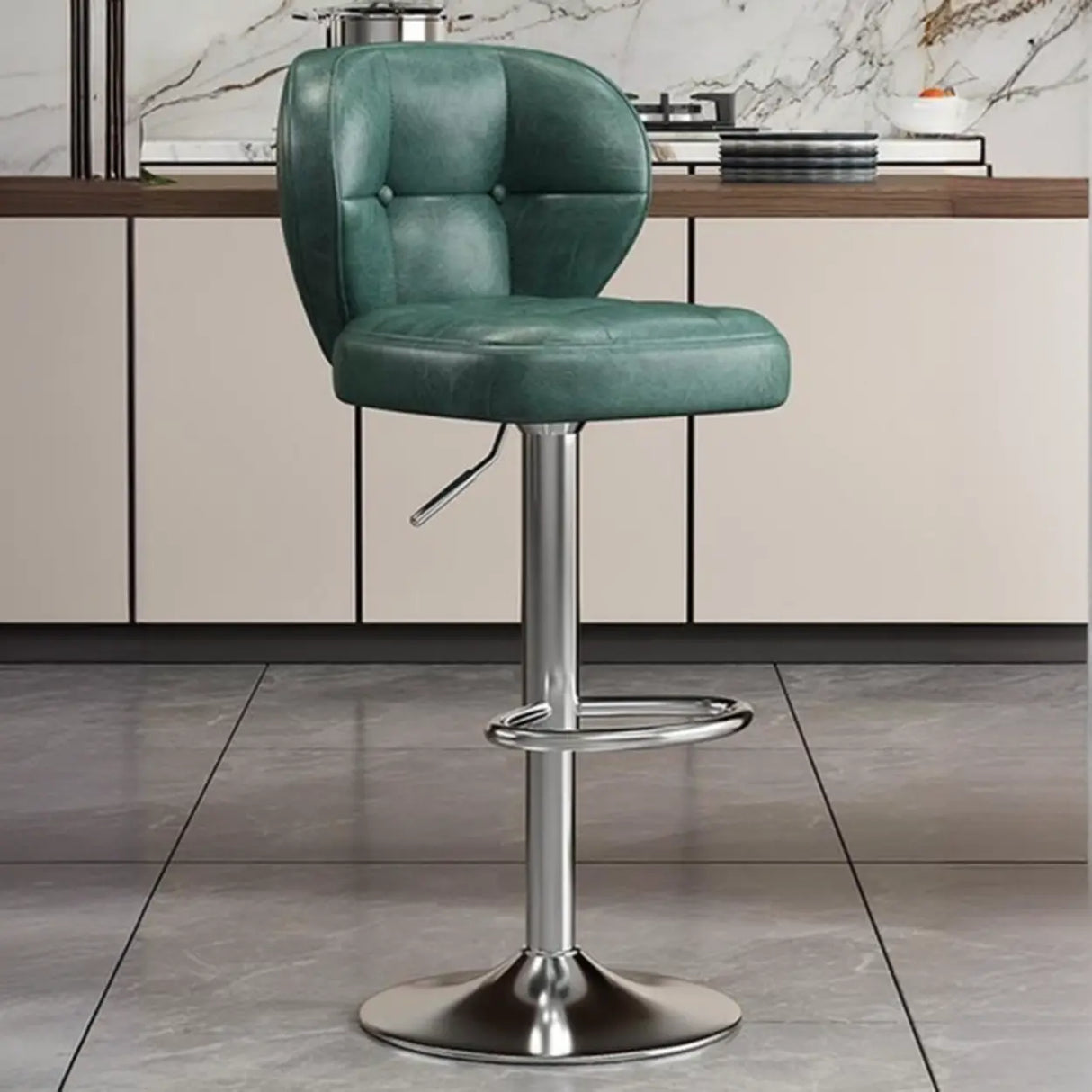 Vintage Adjustable Swivel Leather Padded Backrest Bar Stool Image - 8