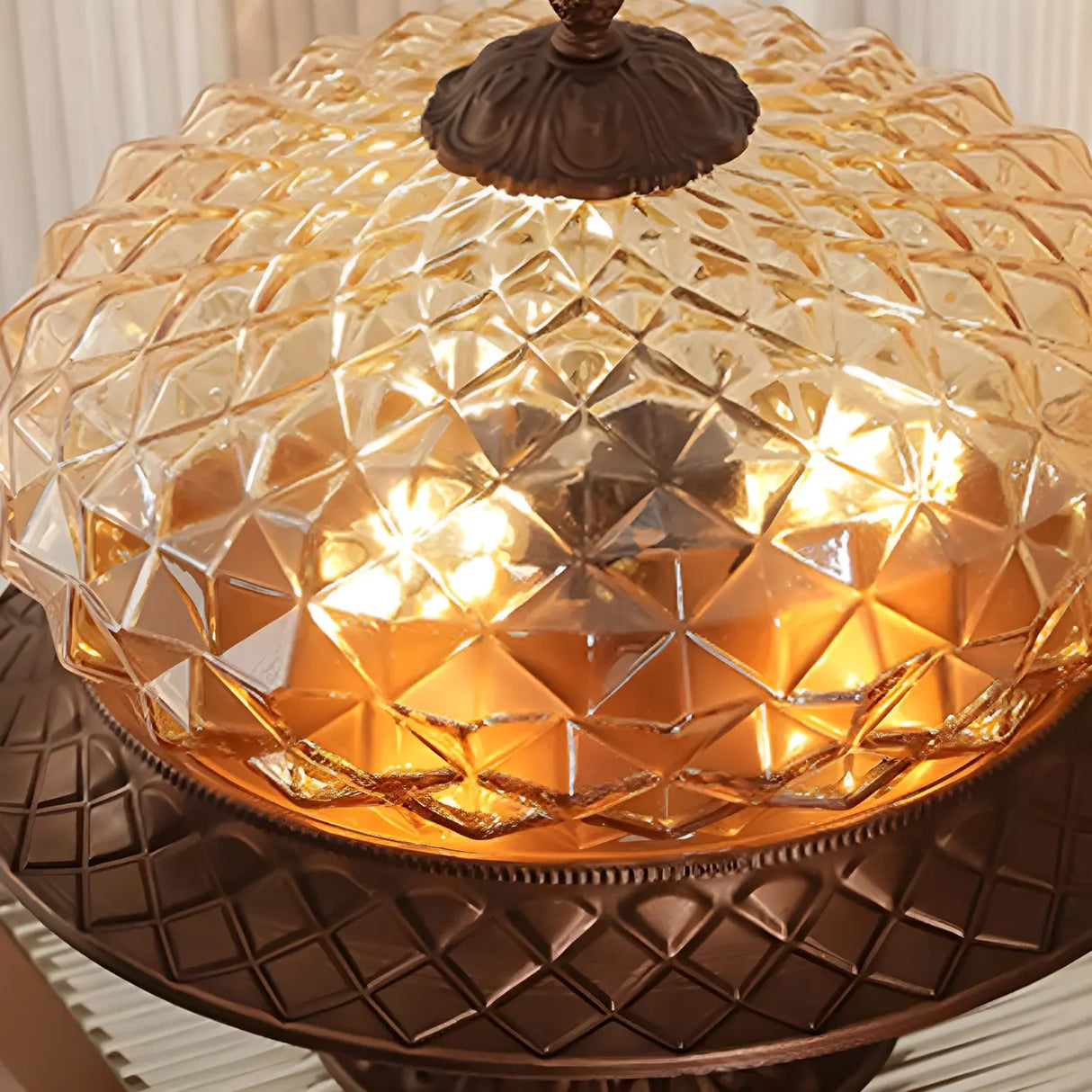 Vintage Amber Walnut Glass Flush Mount Ceiling Light Image - 10