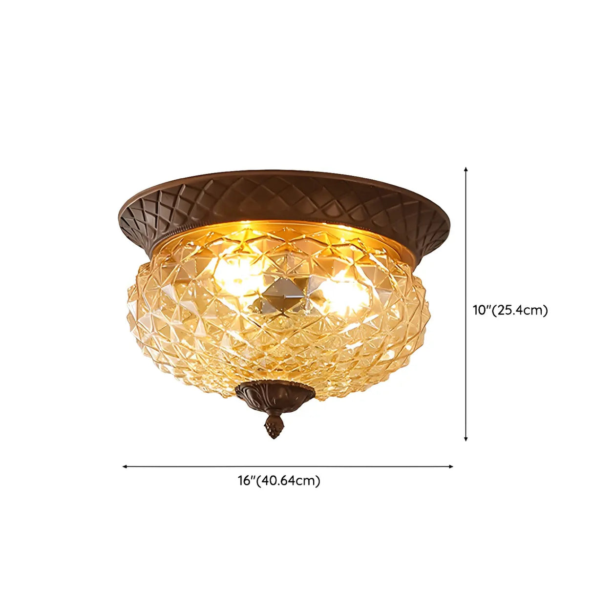 Vintage Amber Walnut Glass Flush Mount Ceiling Light Image - 12