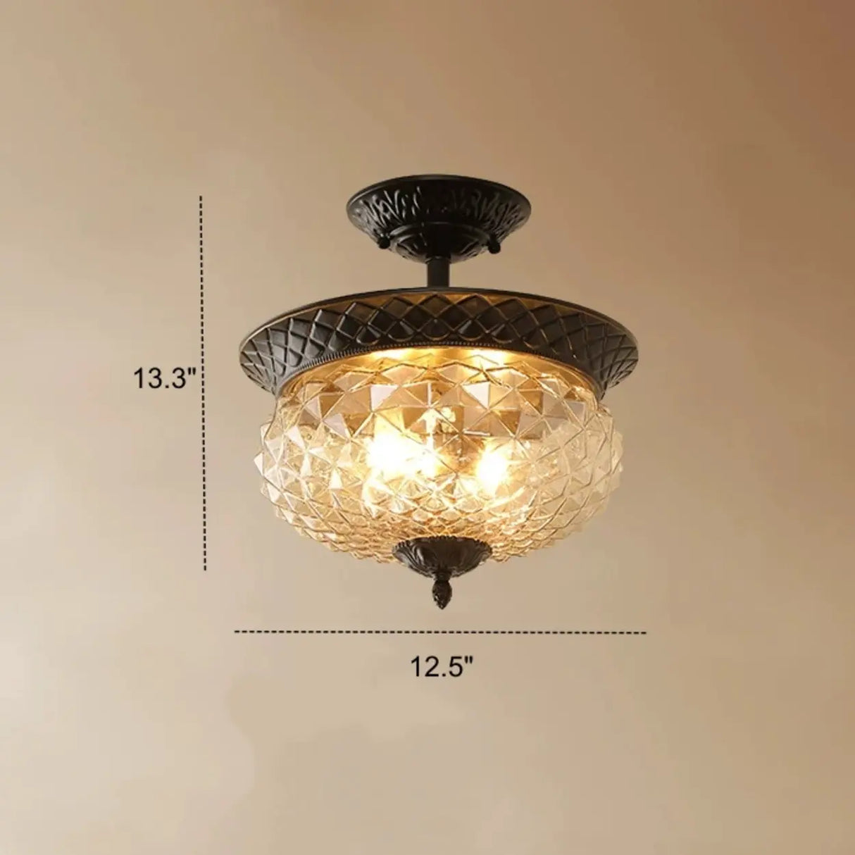 Vintage Amber Walnut Glass Flush Mount Ceiling Light Image - 13