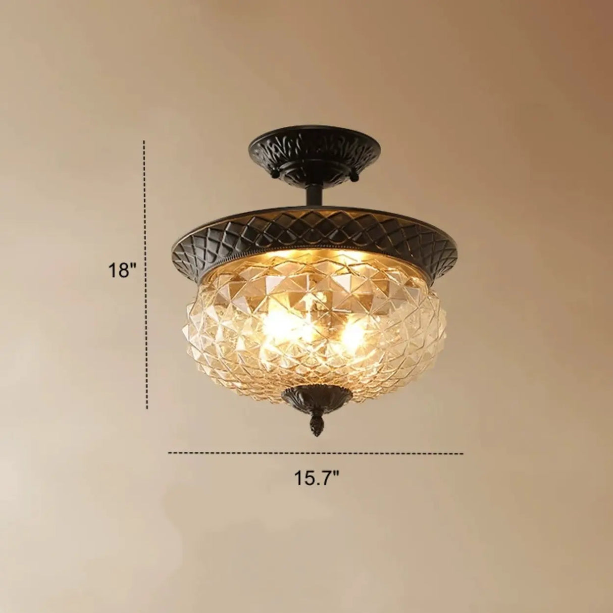 Vintage Amber Walnut Glass Flush Mount Ceiling Light Image - 14