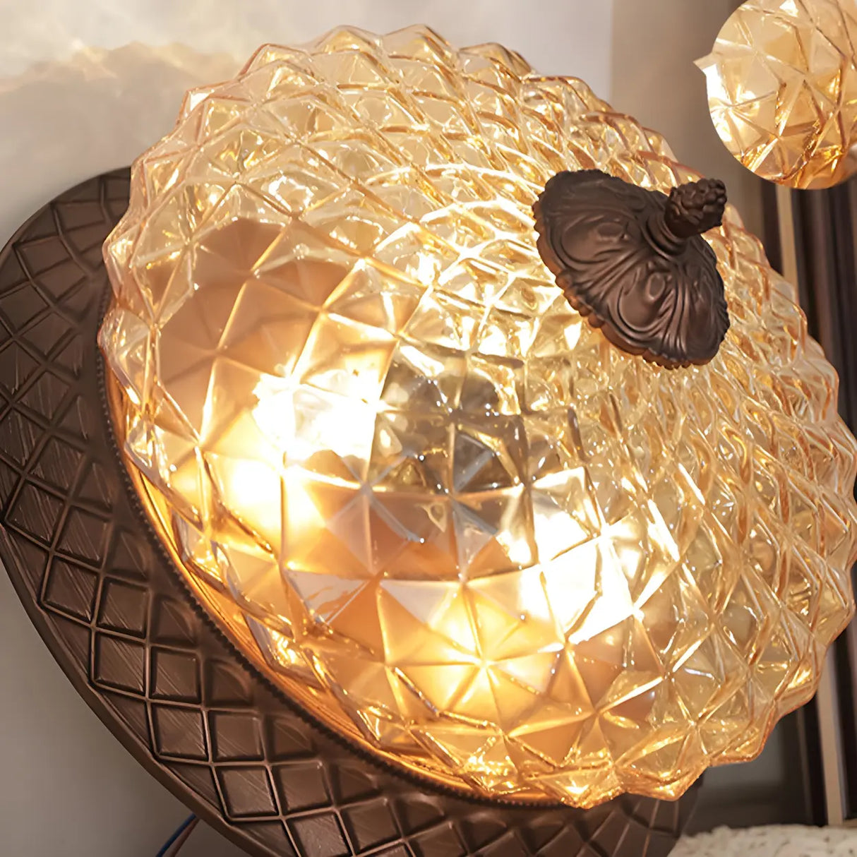 Vintage Amber Walnut Glass Flush Mount Ceiling Light Image - 6