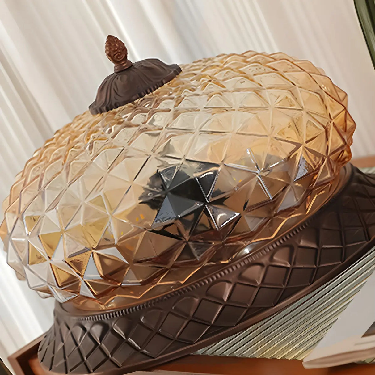 Vintage Amber Walnut Glass Flush Mount Ceiling Light Image - 8