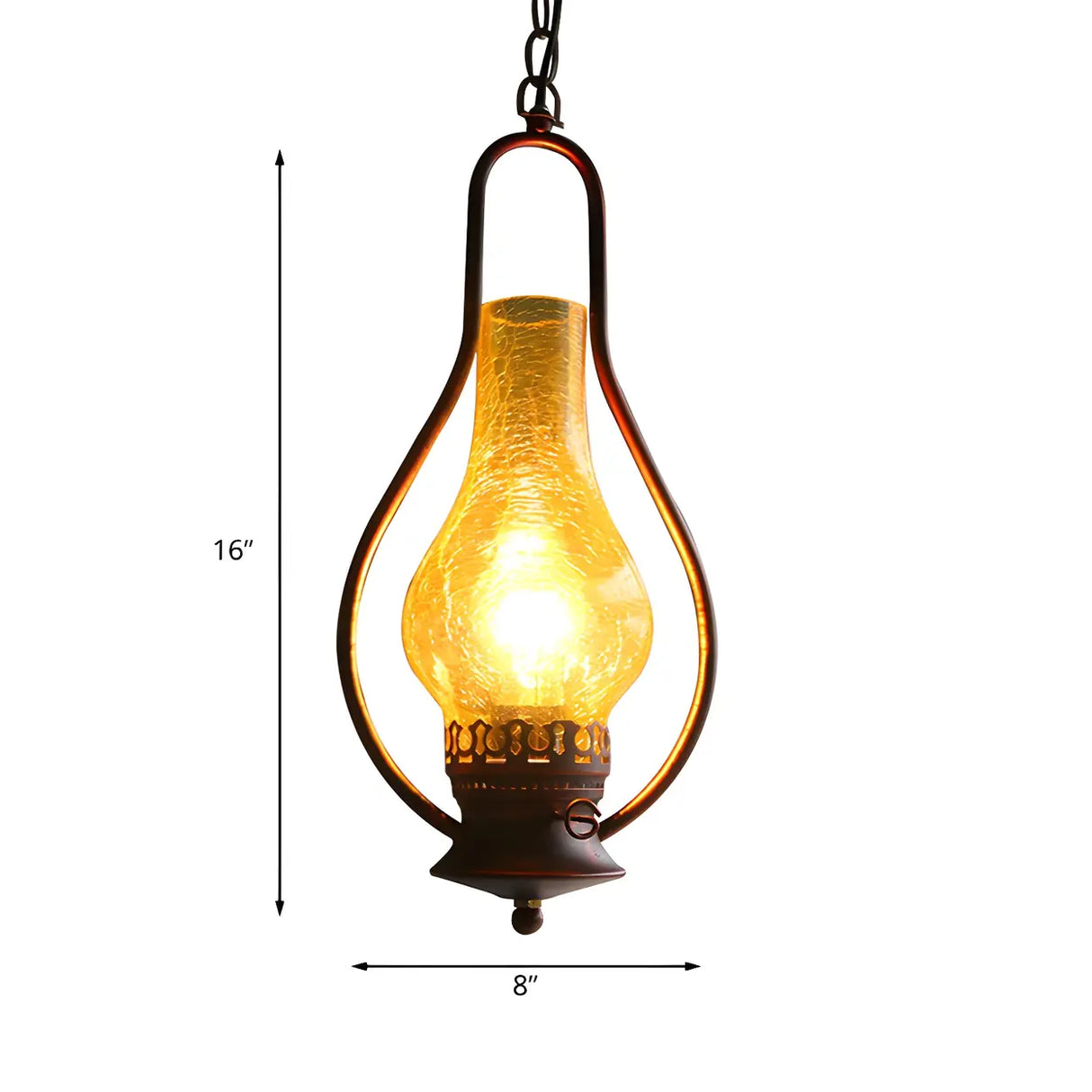Vintage Antique Copper Amber Glass Lantern Pendant Light