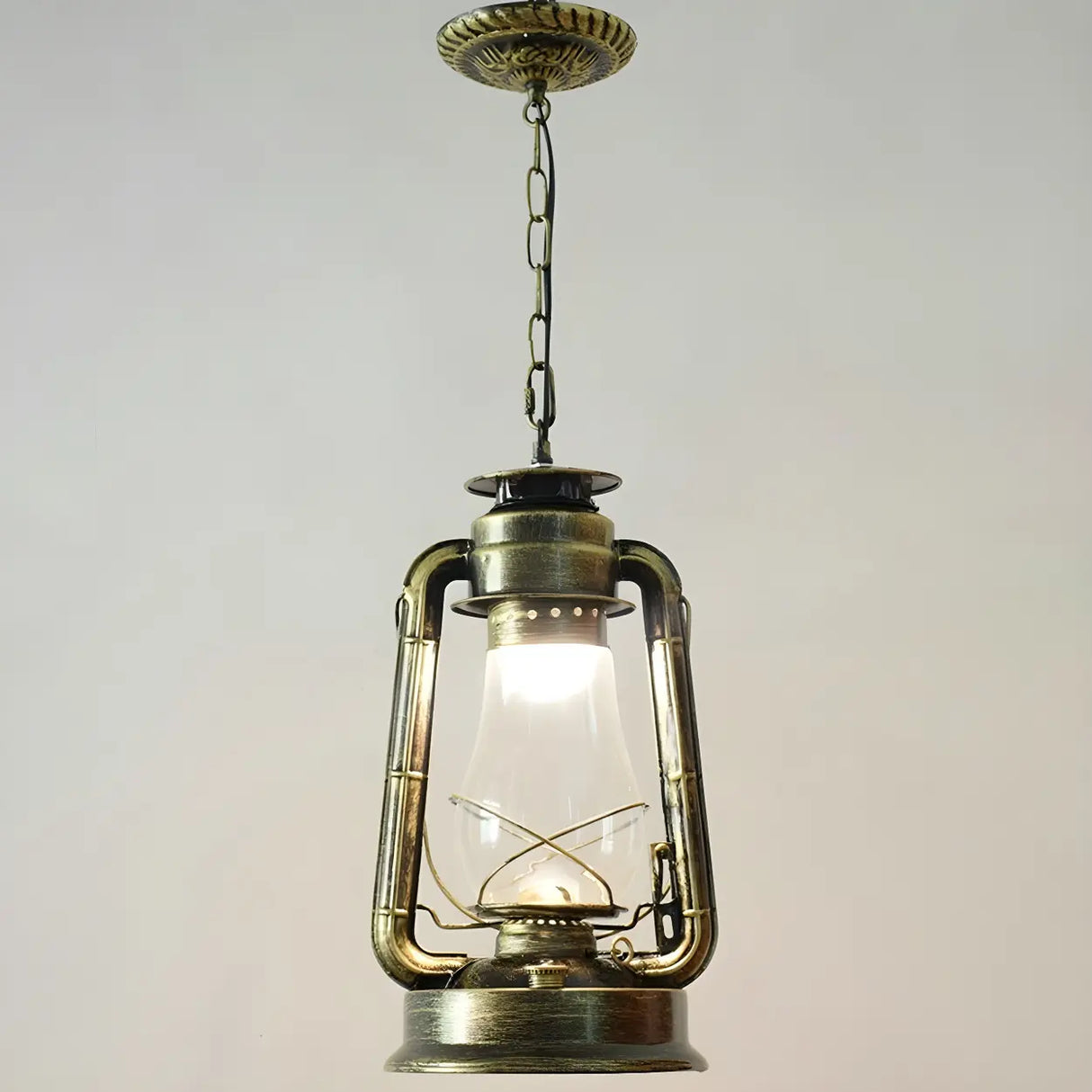 Vintage Antique Restaurant Brass Lantern Pendant Light Image - 15