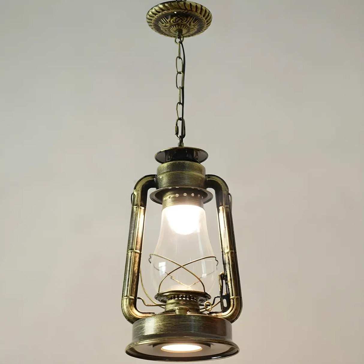 Vintage Antique Restaurant Brass Lantern Pendant Light Image - 17