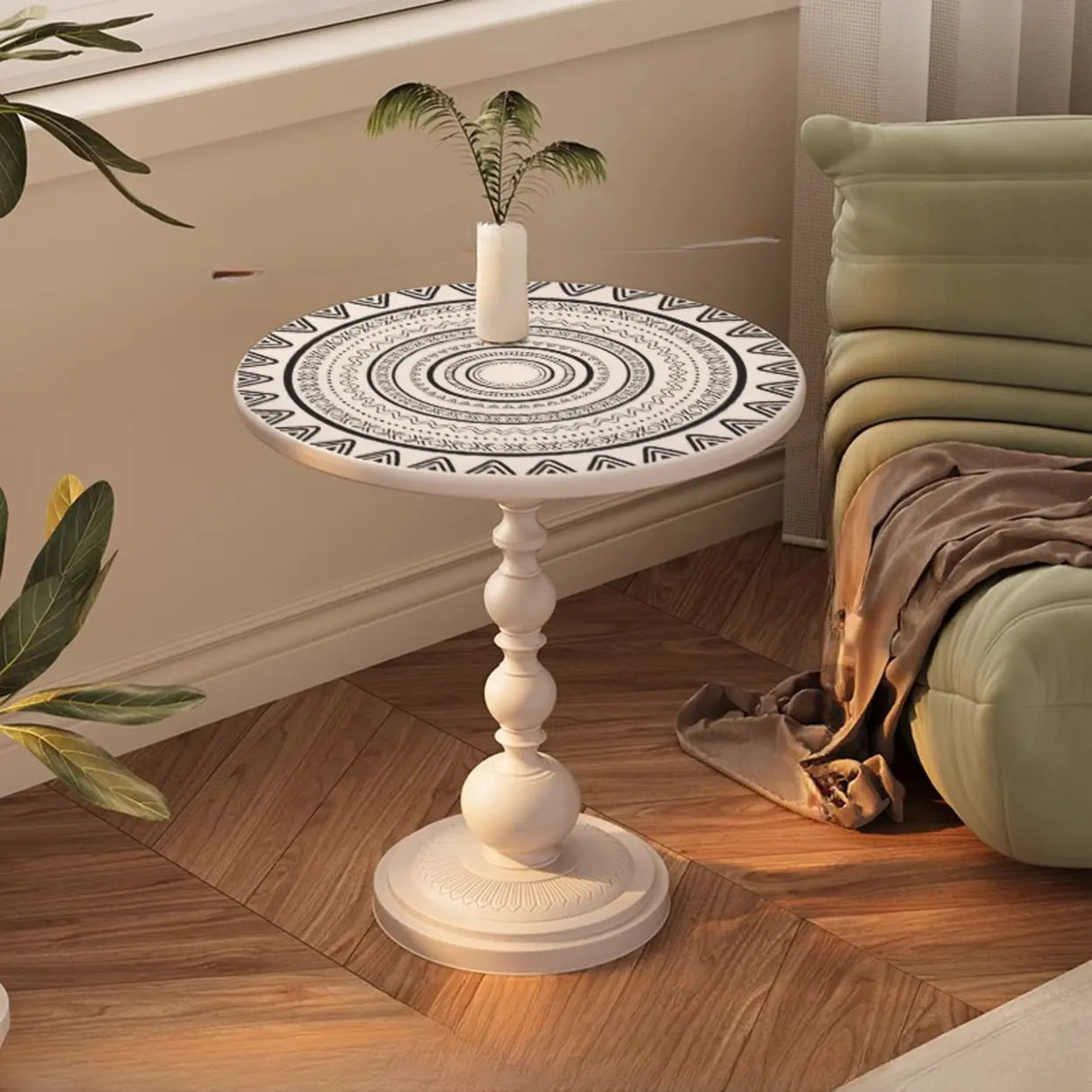 Vintage Artistic Patterns Black Round Wood Side Table Image - 10