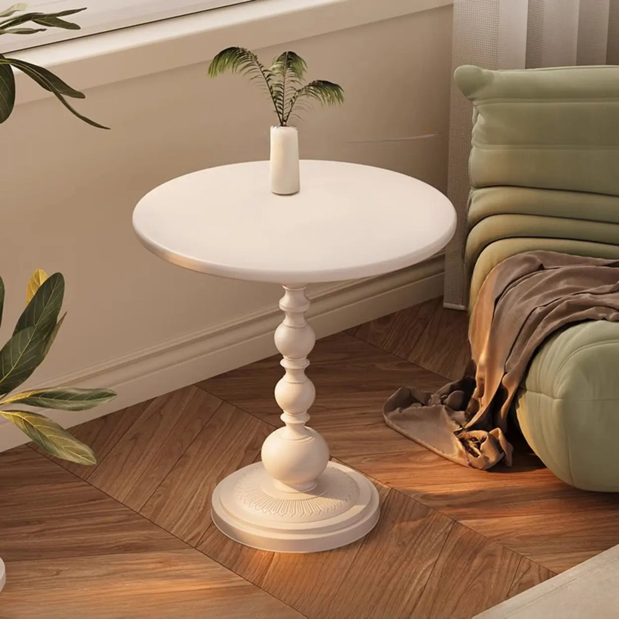 Vintage Artistic Patterns Black Round Wood Side Table Image - 13