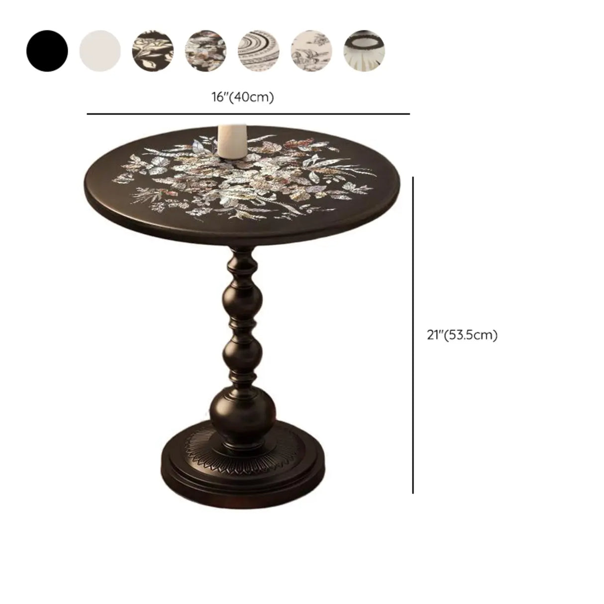 Vintage Artistic Patterns Black Round Wood Side Table Image - 22