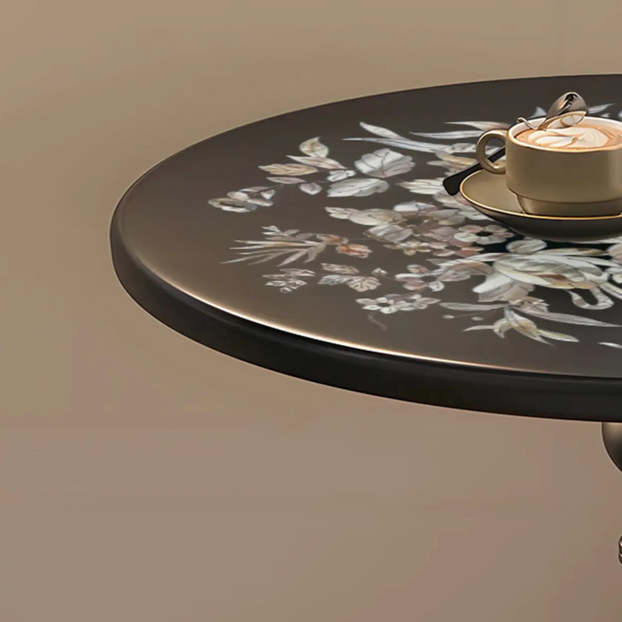 Vintage Artistic Patterns Black Round Wood Side Table Image - 8