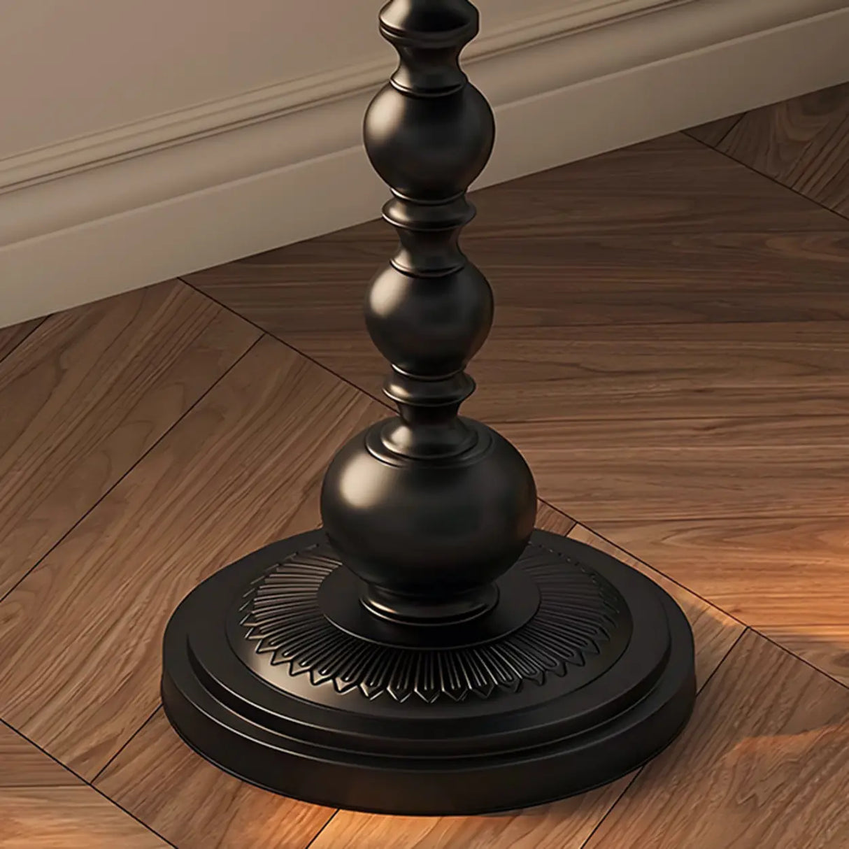 Vintage Artistic Patterns Black Round Wood Side Table Image - 9