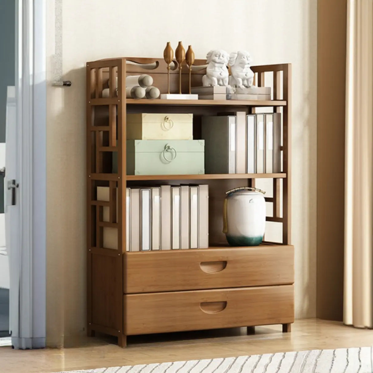 Vintage Bamboo Closed Back Brown Barrister Bookcase Image - 11