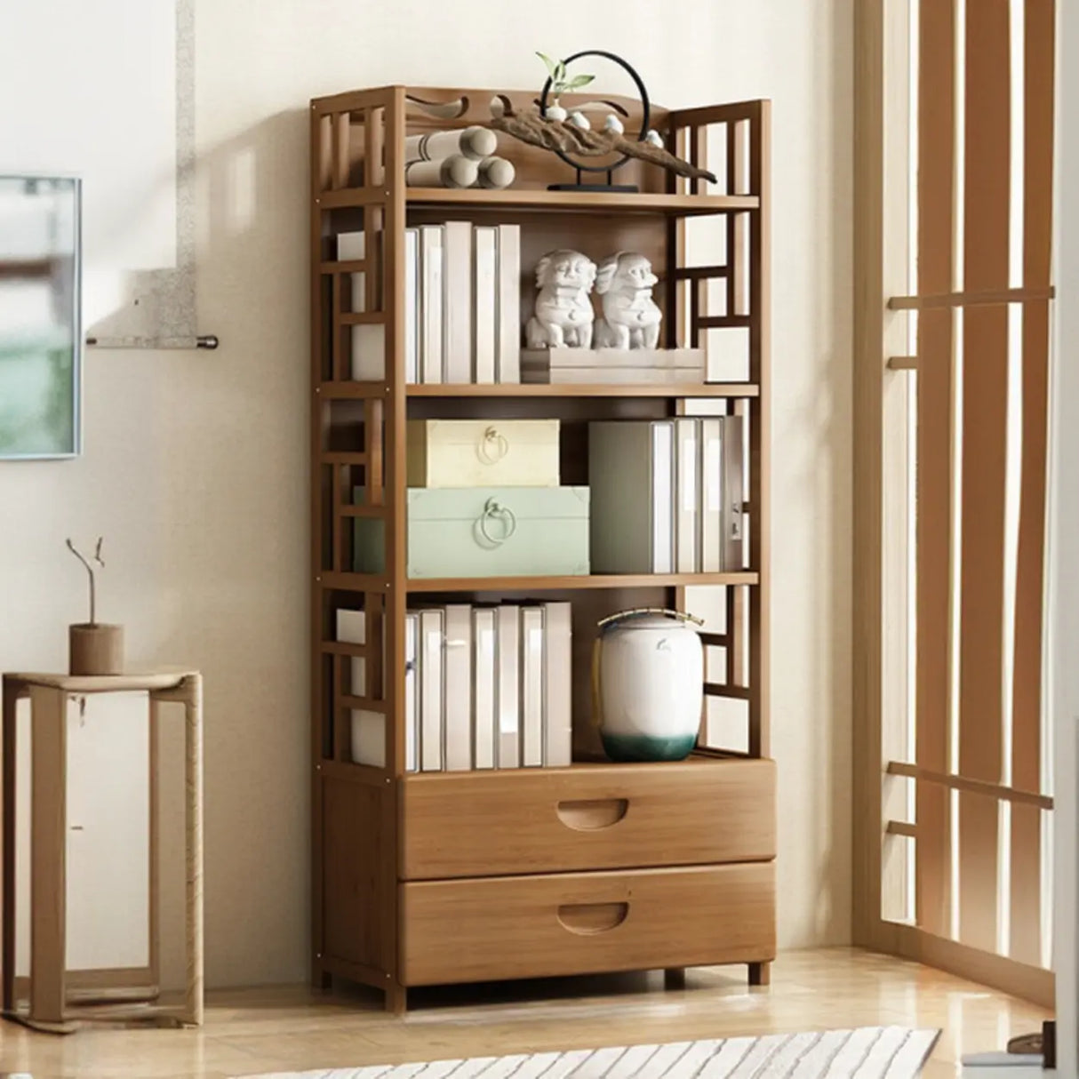 Vintage Bamboo Closed Back Brown Barrister Bookcase Image - 13