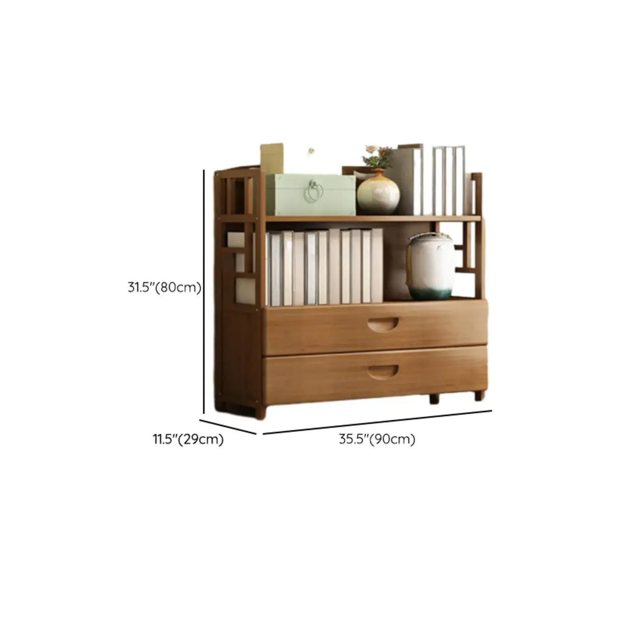 Vintage Bamboo Closed Back Brown Barrister Bookcase Image - 21