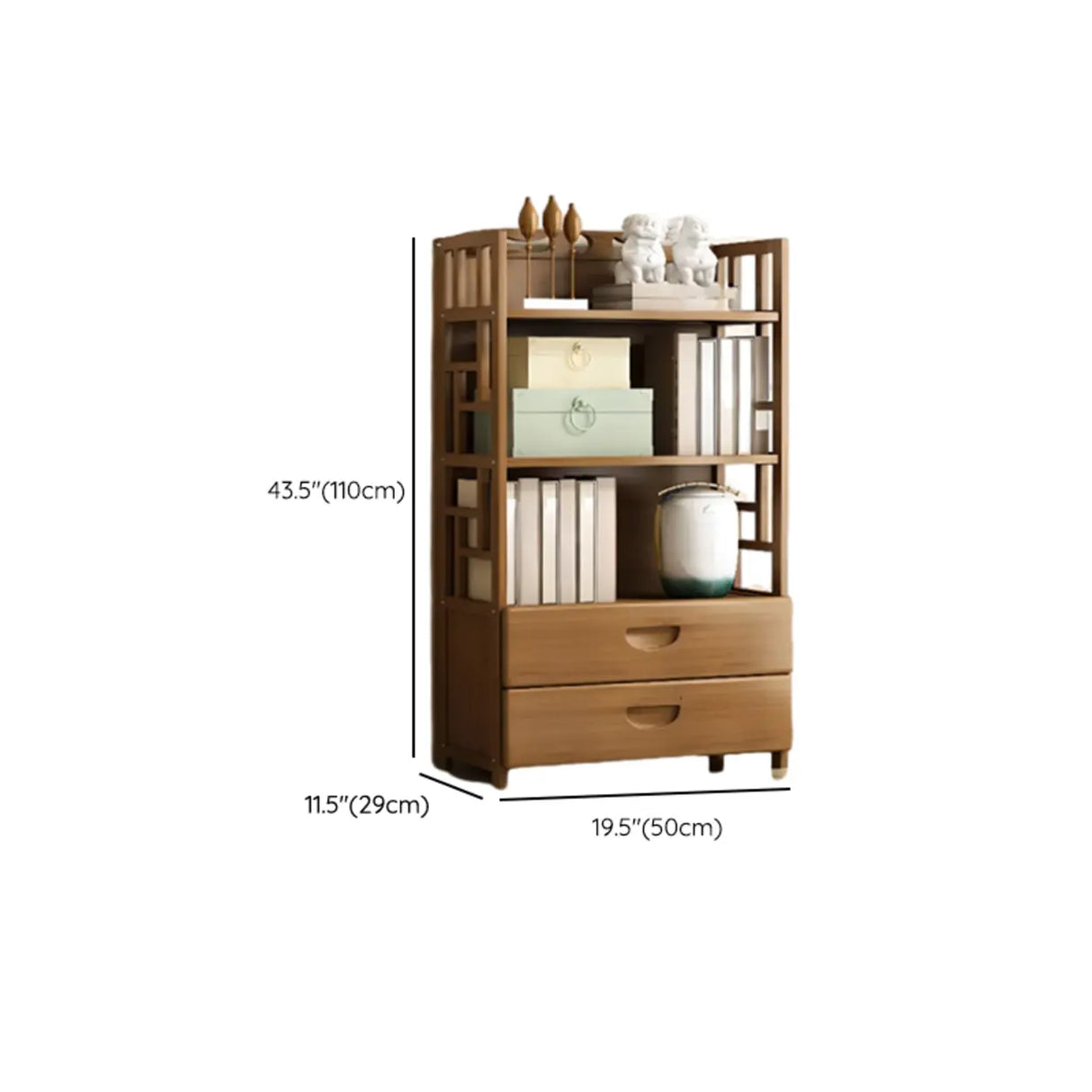 Vintage Bamboo Closed Back Brown Barrister Bookcase Image - 22