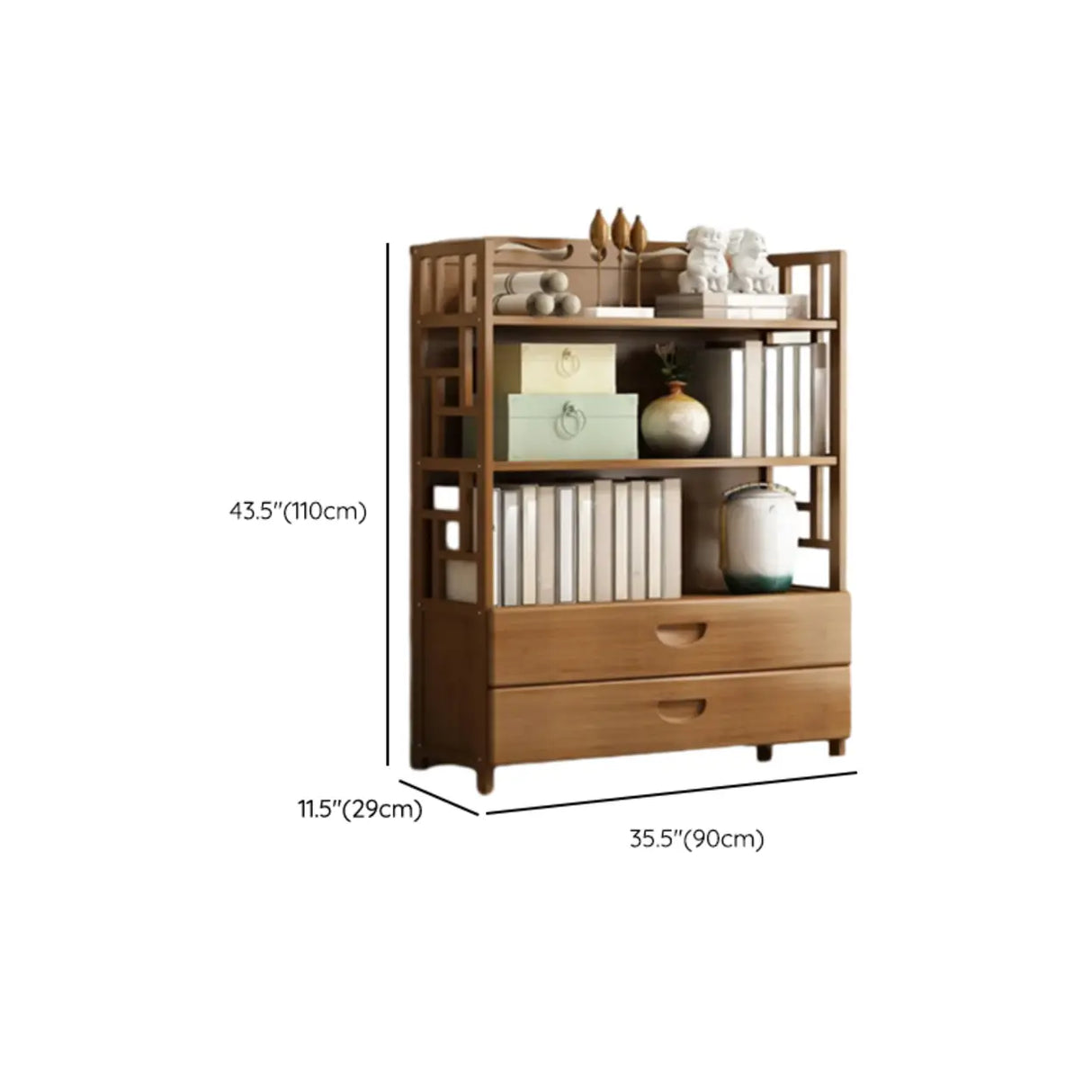 Vintage Bamboo Closed Back Brown Barrister Bookcase Image - 24