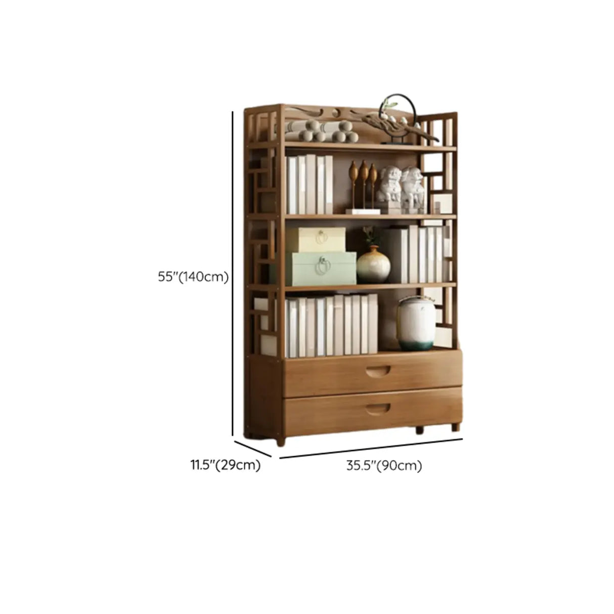 Vintage Bamboo Closed Back Brown Barrister Bookcase Image - 27