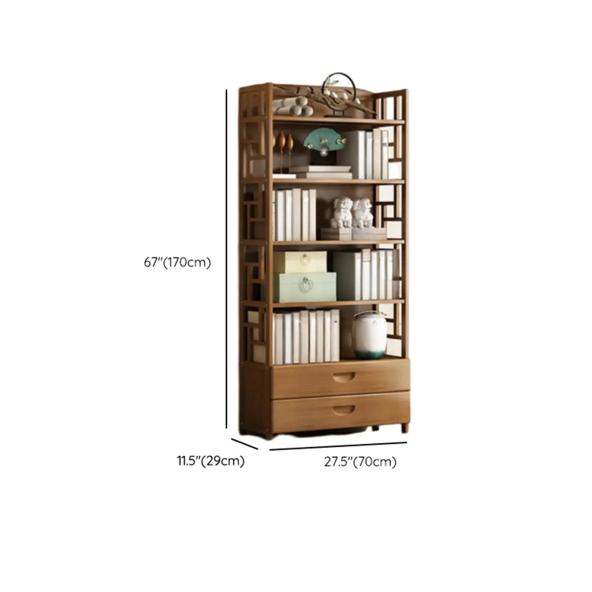 Vintage Bamboo Closed Back Brown Barrister Bookcase Image - 29