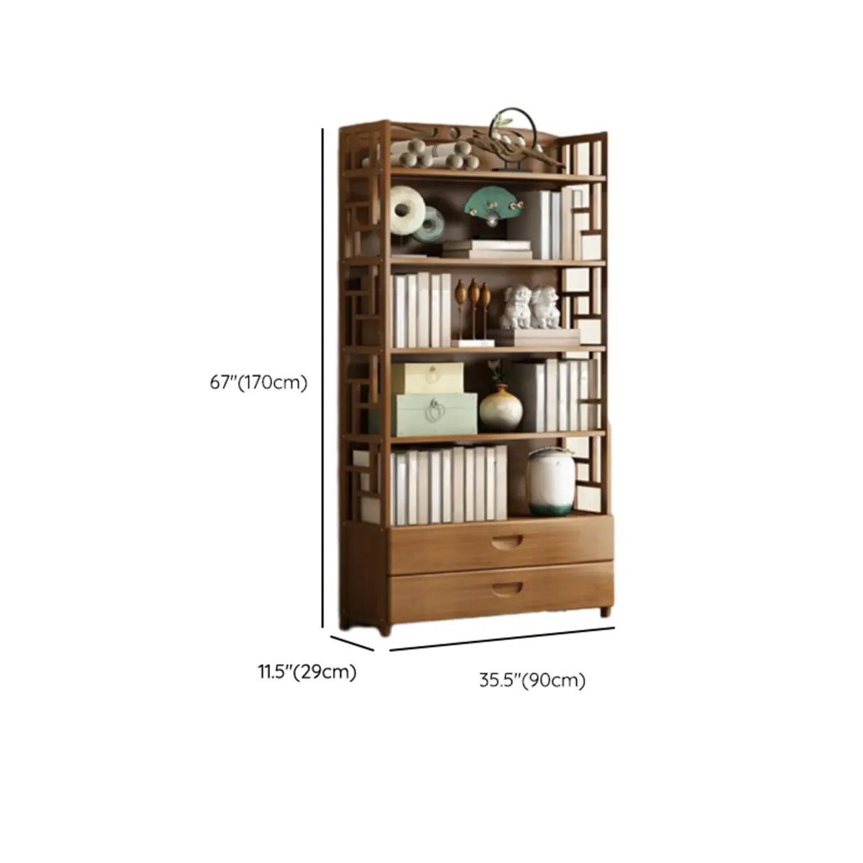 Vintage Bamboo Closed Back Brown Barrister Bookcase Image - 30