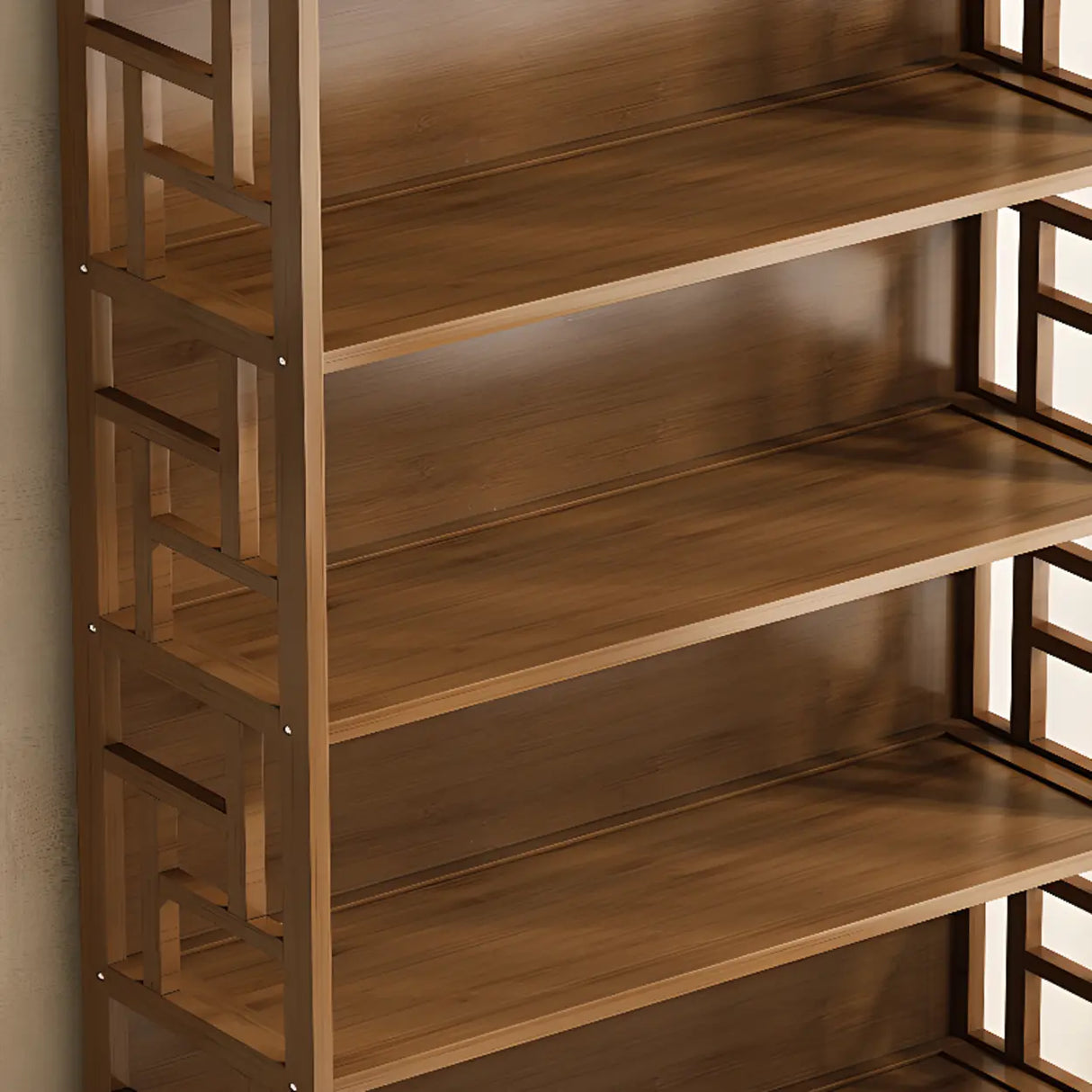 Vintage Bamboo Closed Back Brown Barrister Bookcase Image - 4