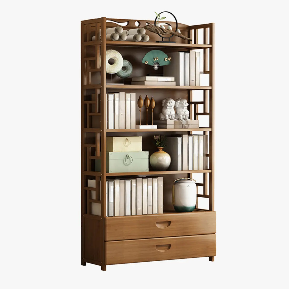 Vintage Bamboo Closed Back Brown Barrister Bookcase Image - 5