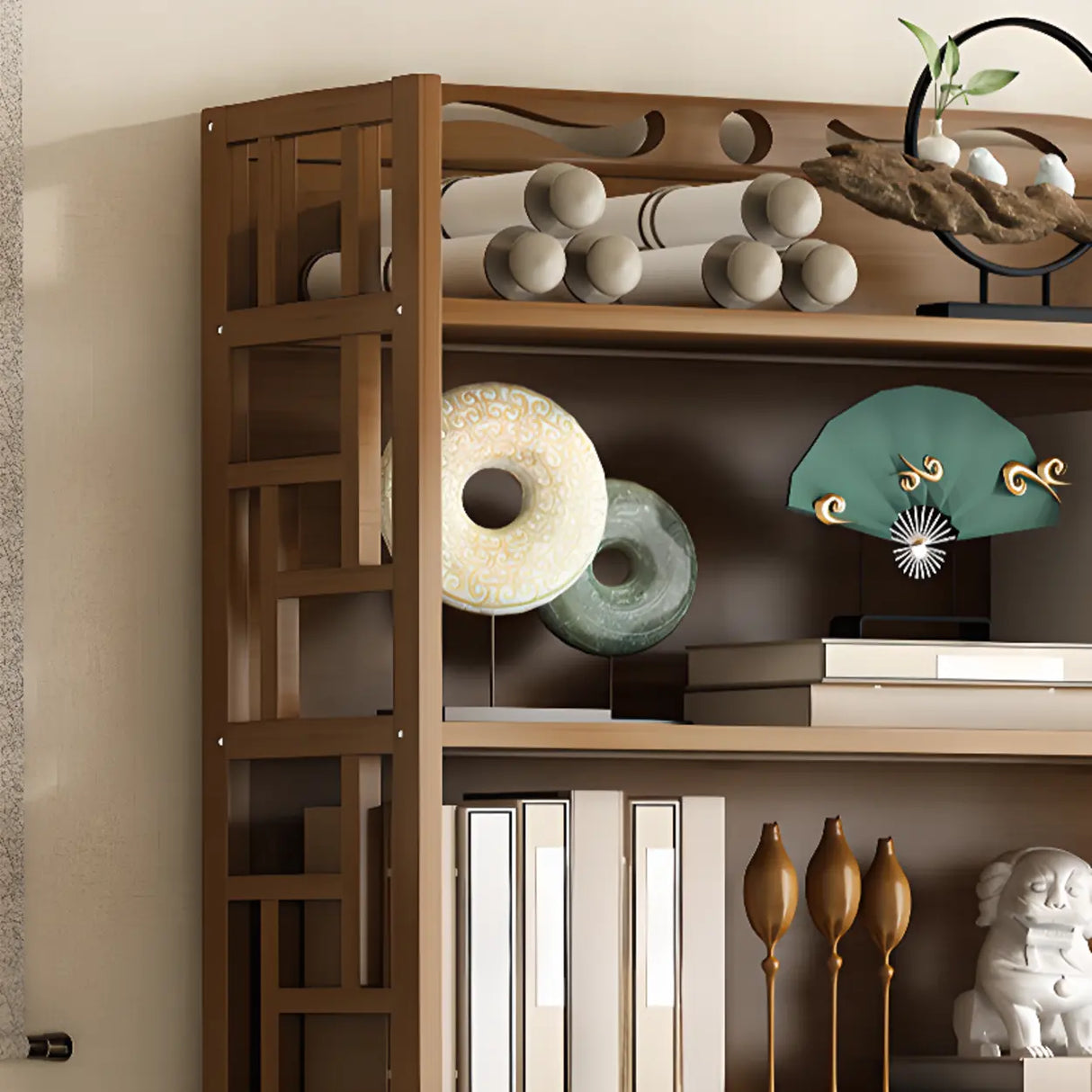 Vintage Bamboo Closed Back Brown Barrister Bookcase Image - 8