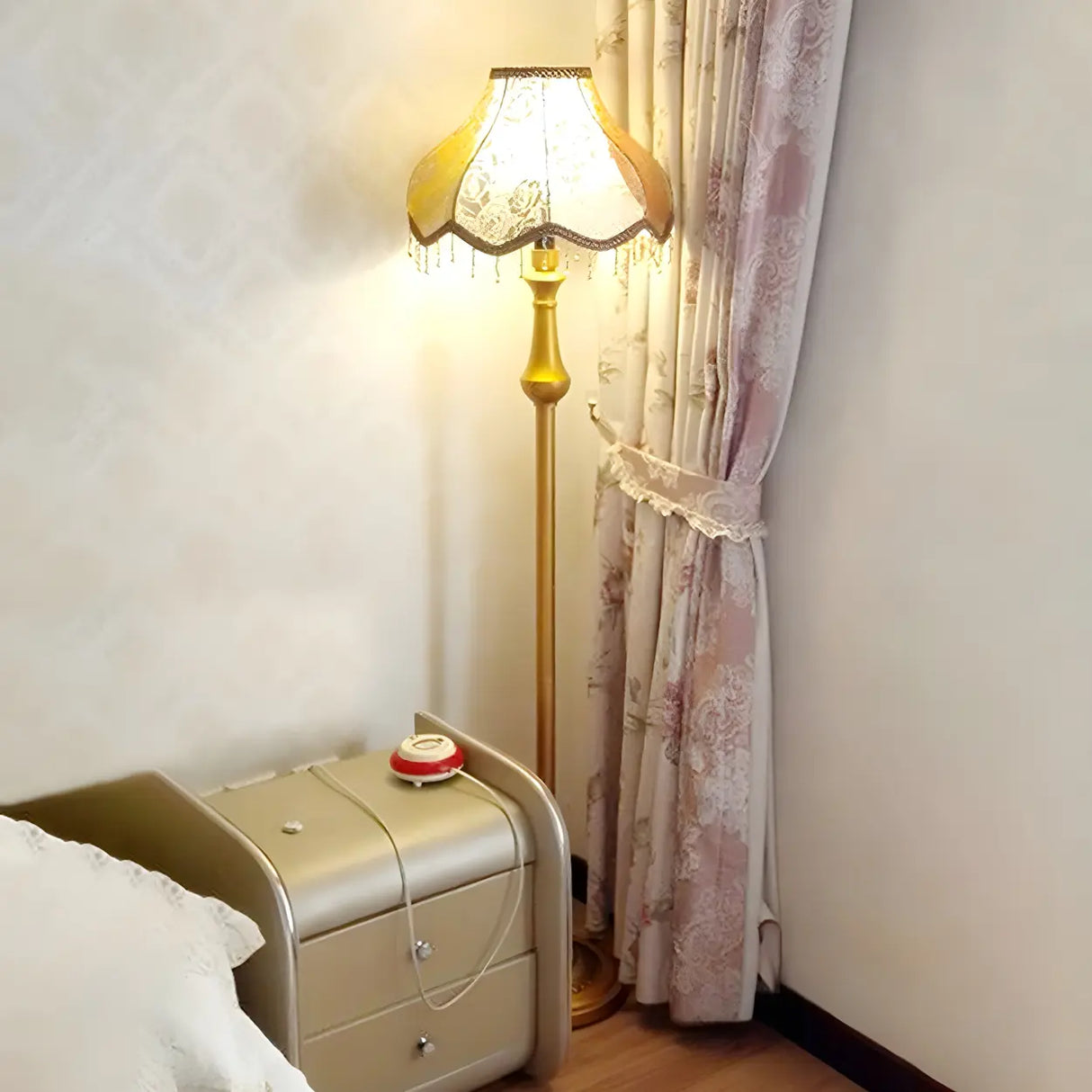 Vintage Beige Cone Shade Metal Frame LED Floor Lamp Image - 13