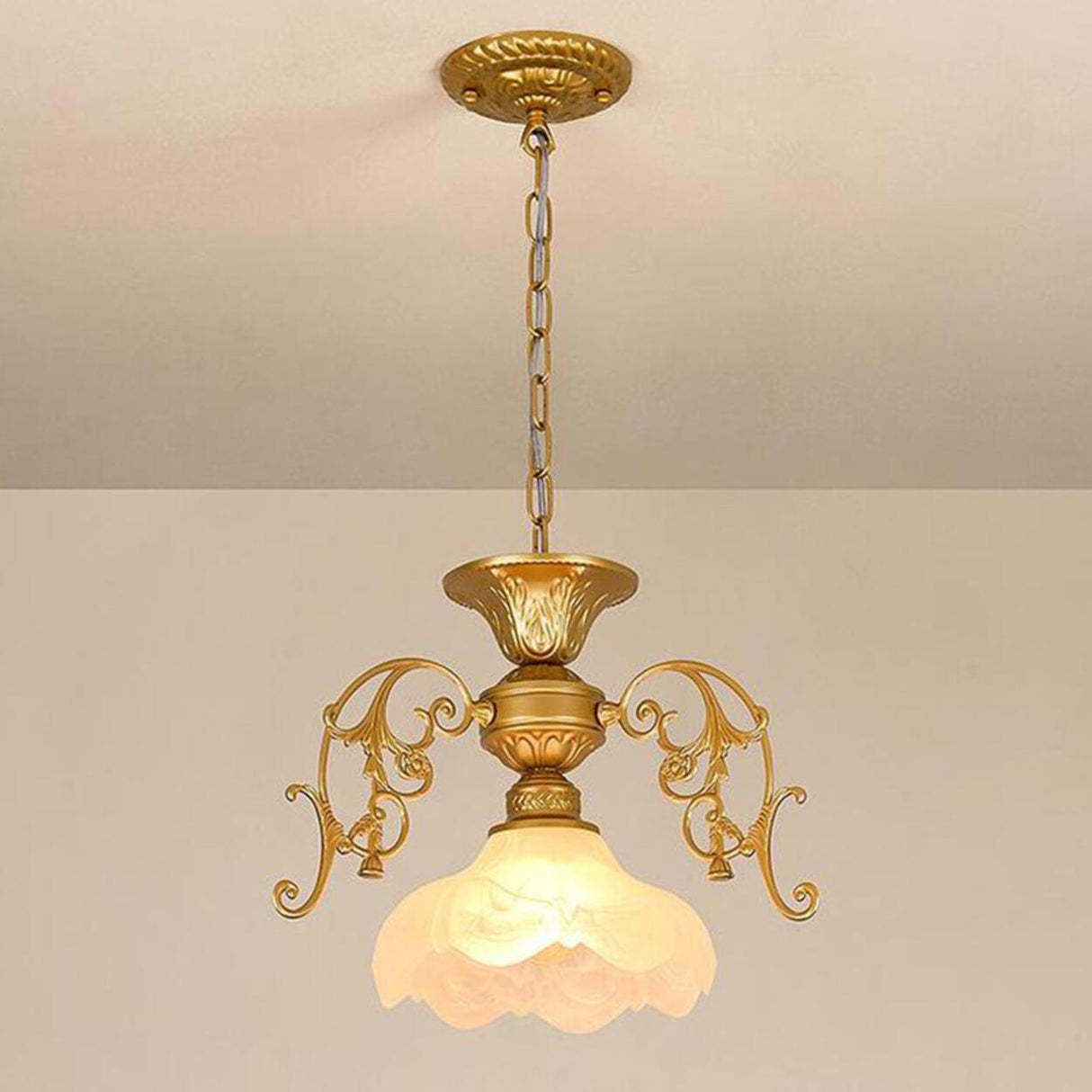 Vintage Black and Gold Floral Living Room Pendant Light Image - 15