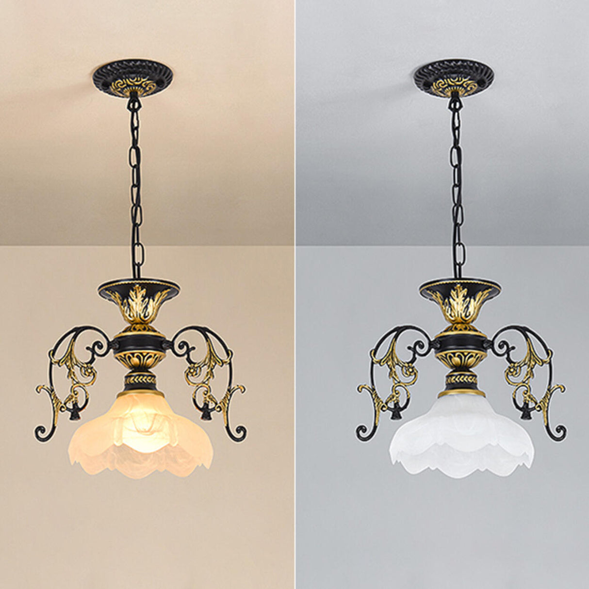 Vintage Black and Gold Floral Living Room Pendant Light Image - 17