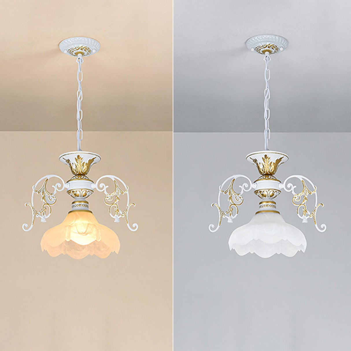 Vintage Black and Gold Floral Living Room Pendant Light Image - 18