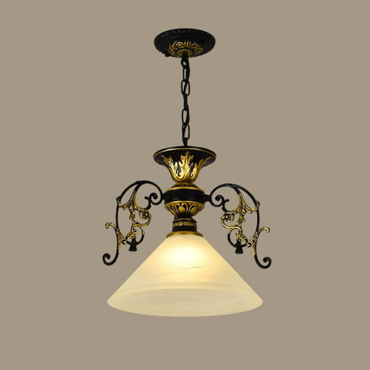 Vintage Black and Gold Floral Living Room Pendant Light Image - 2