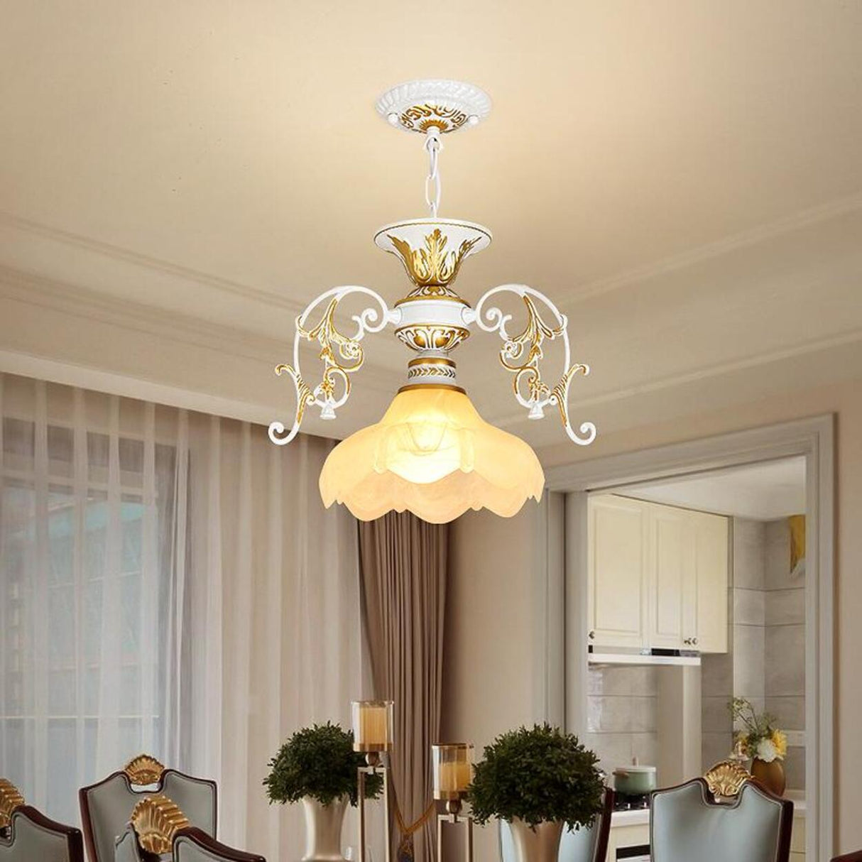Vintage Black and Gold Floral Living Room Pendant Light Image - 5